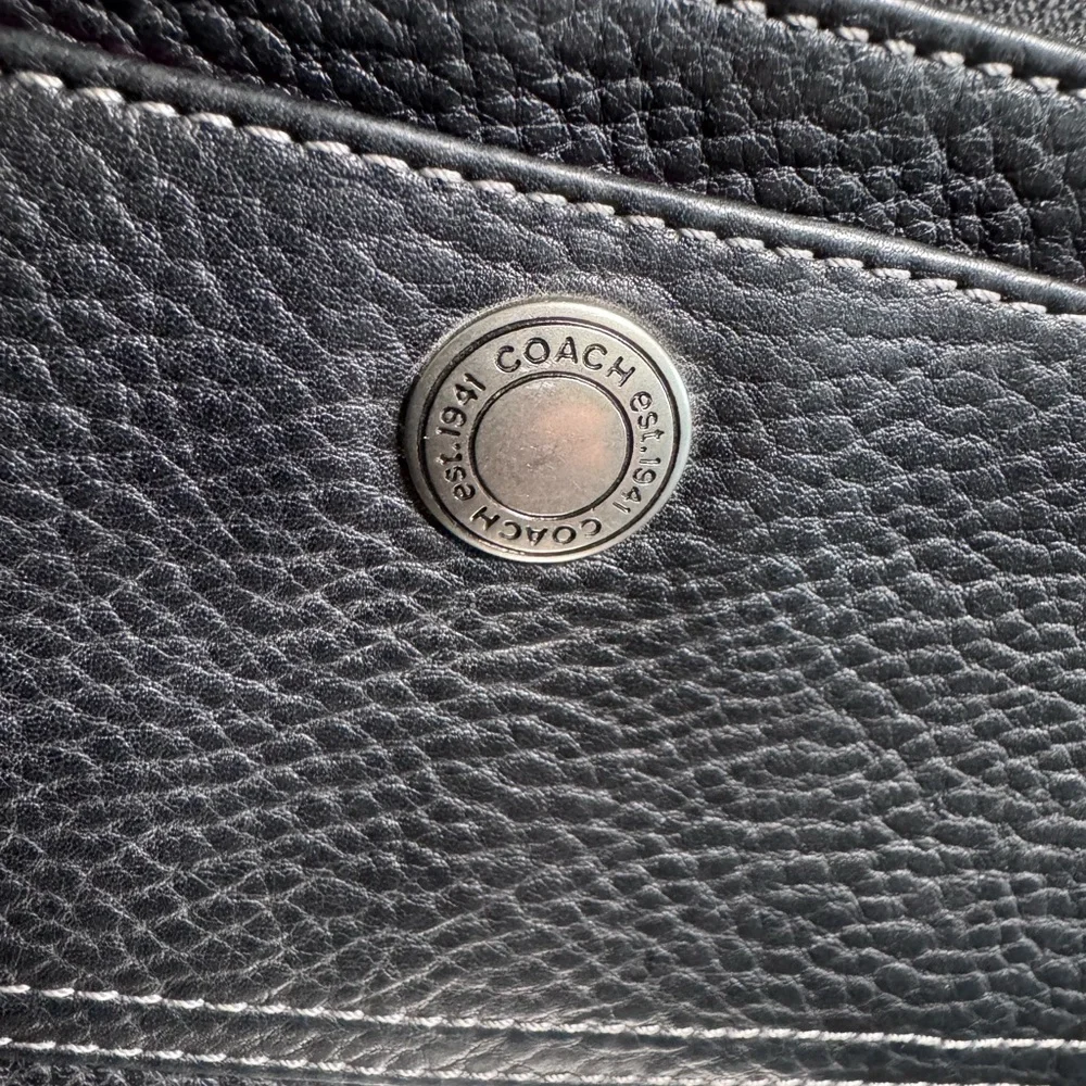 Coach Black Pebbled Leather Wristlet with Dark Brown Accent - Picture 2 of 11